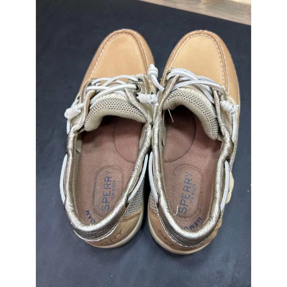 Sperry Womens Memory Foam Tan & Gold Boat Shoes Size 5.5